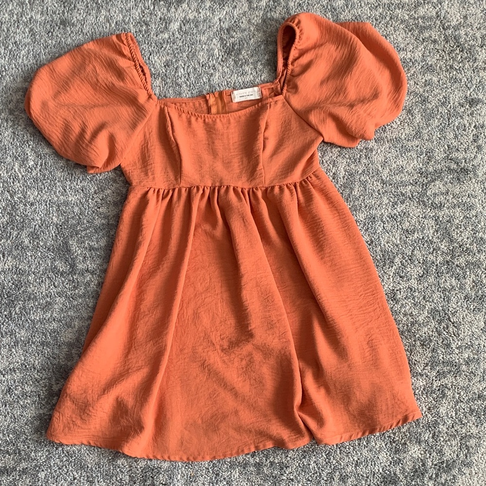 Altar'd State Orange Mini Dress with Puff Sleeves